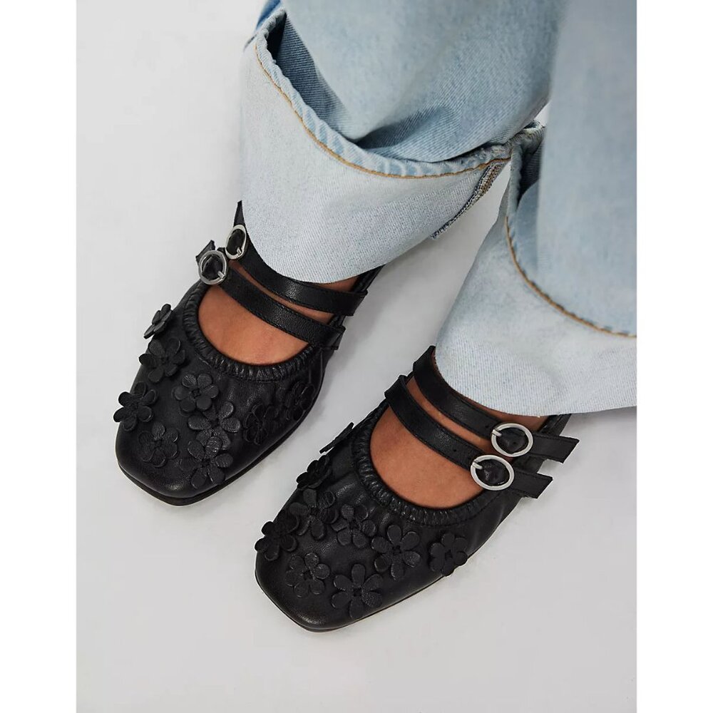 Free People Black Floral Flats